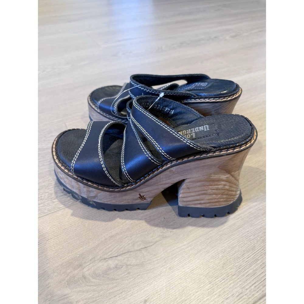 London Underground Platform Heels Vintage Y2K Strappy Black  Leather Chunky 8